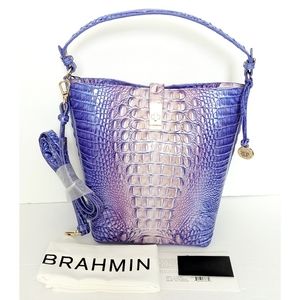 BRAHMIN Shira Bucket Bag Very Peri Purple Ombre Croc Embossed Leather Bag